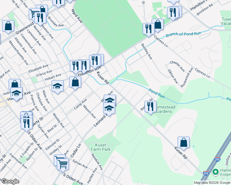 map of restaurants, bars, coffee shops, grocery stores, and more near 209 Kuser Road in Hamilton Township