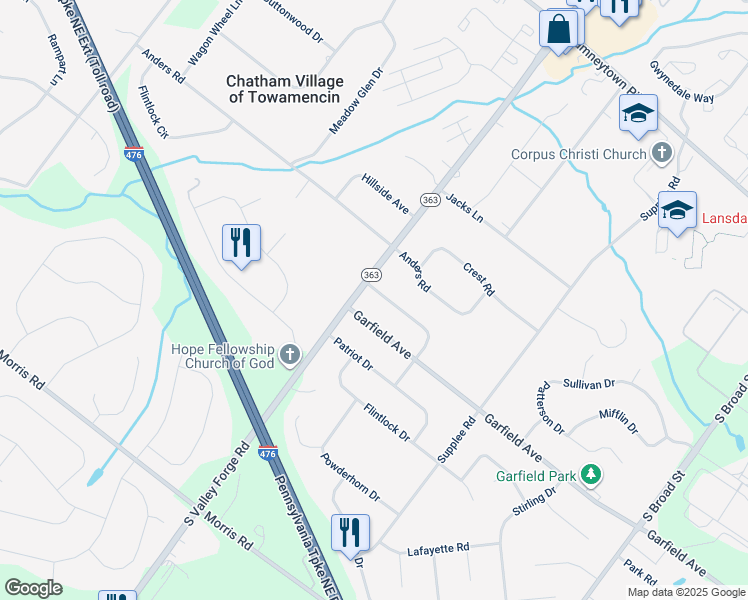 map of restaurants, bars, coffee shops, grocery stores, and more near 964 General Nash Drive in Lansdale