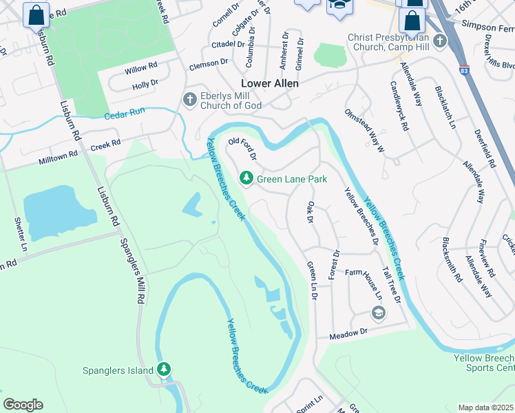 map of restaurants, bars, coffee shops, grocery stores, and more near 117 Juniper Drive in Camp Hill
