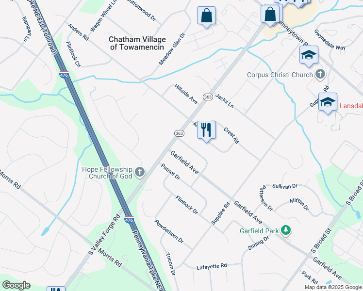 map of restaurants, bars, coffee shops, grocery stores, and more near 964 General Nash Drive in Lansdale