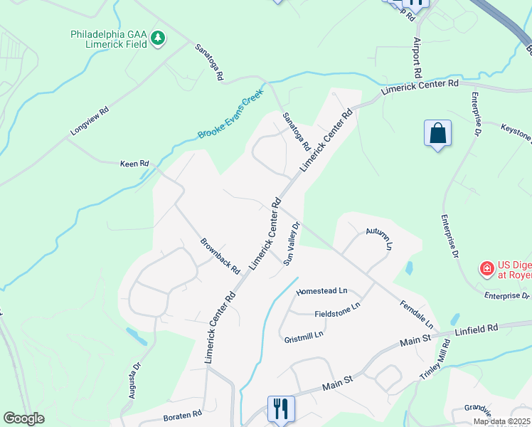 map of restaurants, bars, coffee shops, grocery stores, and more near 430 Limerick Center Road in Royersford