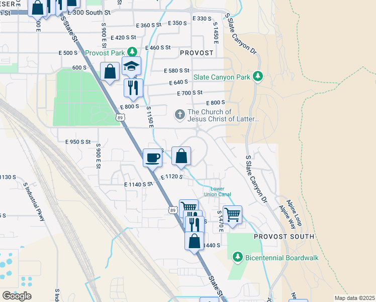 map of restaurants, bars, coffee shops, grocery stores, and more near 1294 Cinnamon Ridge Way in Provo