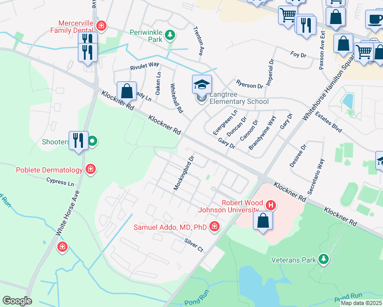map of restaurants, bars, coffee shops, grocery stores, and more near 97 Hummingbird Drive in Hamilton Township