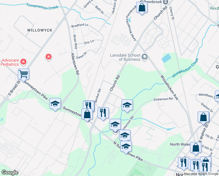map of restaurants, bars, coffee shops, grocery stores, and more near in Montgomery County
