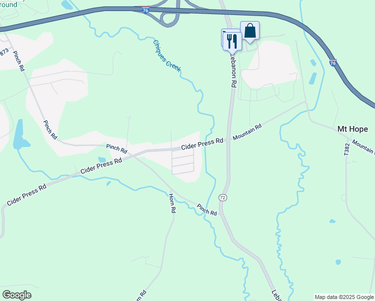 map of restaurants, bars, coffee shops, grocery stores, and more near 5 Hemlock Acres Court in Manheim