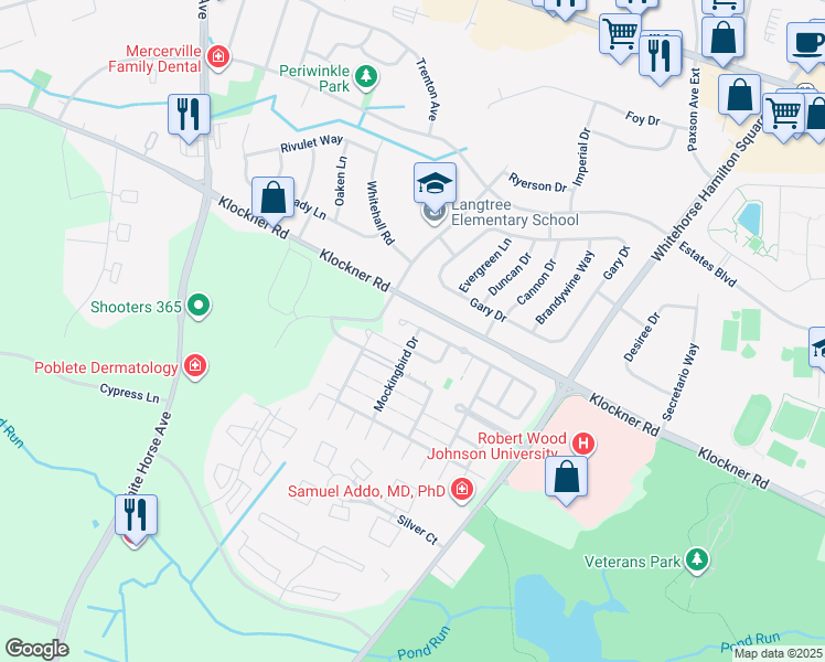 map of restaurants, bars, coffee shops, grocery stores, and more near 97 Hummingbird Drive in Hamilton Township