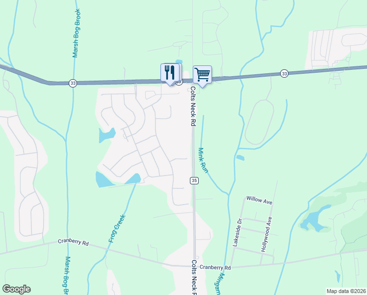 map of restaurants, bars, coffee shops, grocery stores, and more near 342 Colts Neck Road in Farmingdale