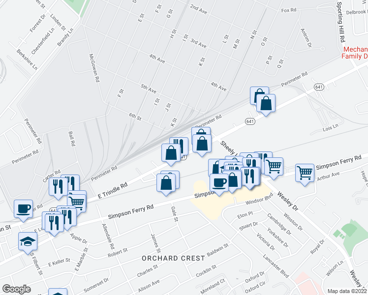 map of restaurants, bars, coffee shops, grocery stores, and more near 5229 East Trindle Road in Mechanicsburg