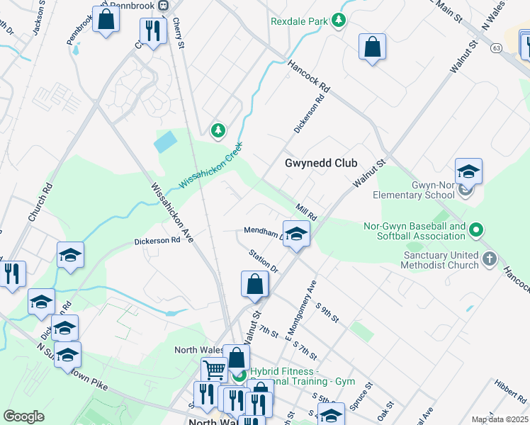 map of restaurants, bars, coffee shops, grocery stores, and more near 152 Arbour Court in North Wales