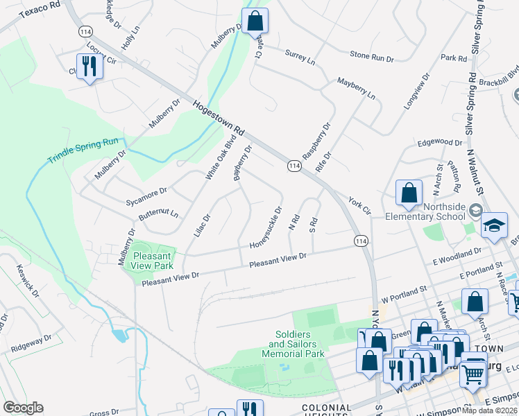 map of restaurants, bars, coffee shops, grocery stores, and more near 7 Bayberry Court in Mechanicsburg