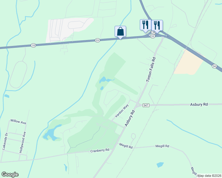 map of restaurants, bars, coffee shops, grocery stores, and more near 38 Vardon Way in Farmingdale