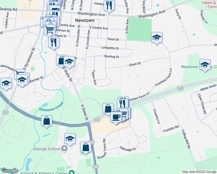map of restaurants, bars, coffee shops, grocery stores, and more near 554 Taylor Avenue in Newtown
