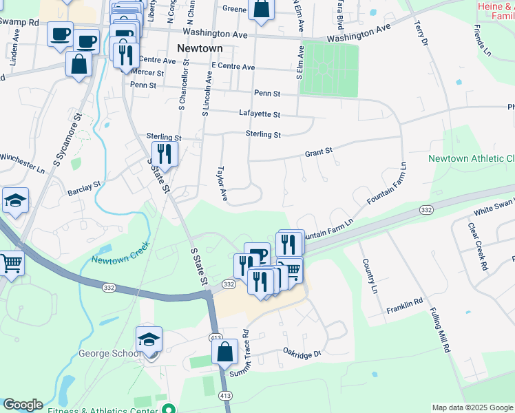 map of restaurants, bars, coffee shops, grocery stores, and more near 554 Taylor Avenue in Newtown