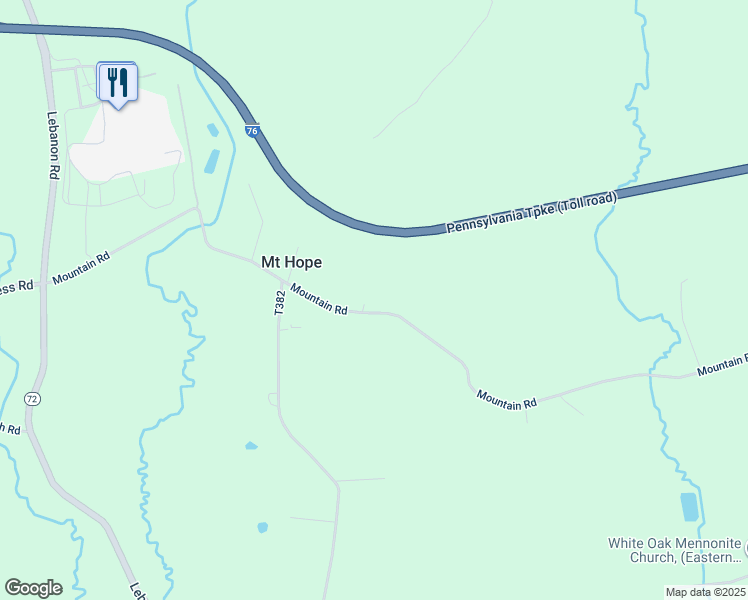 map of restaurants, bars, coffee shops, grocery stores, and more near 2292 Mountain Road in Manheim