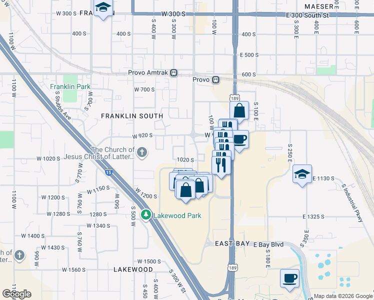 map of restaurants, bars, coffee shops, grocery stores, and more near 975 South 250 West Street in Provo