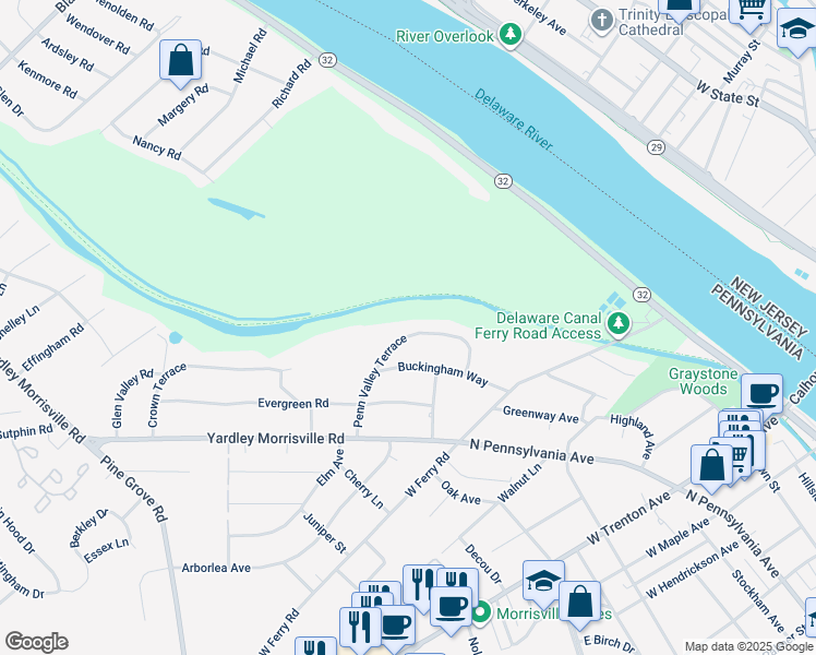 map of restaurants, bars, coffee shops, grocery stores, and more near 209 Penn Valley Terrace in Morrisville
