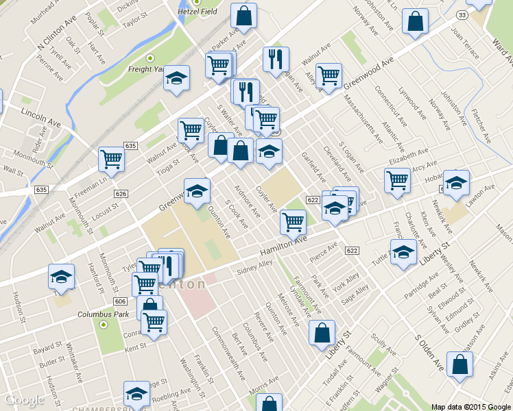 map of restaurants, bars, coffee shops, grocery stores, and more near 318 Ardmore Avenue in Trenton