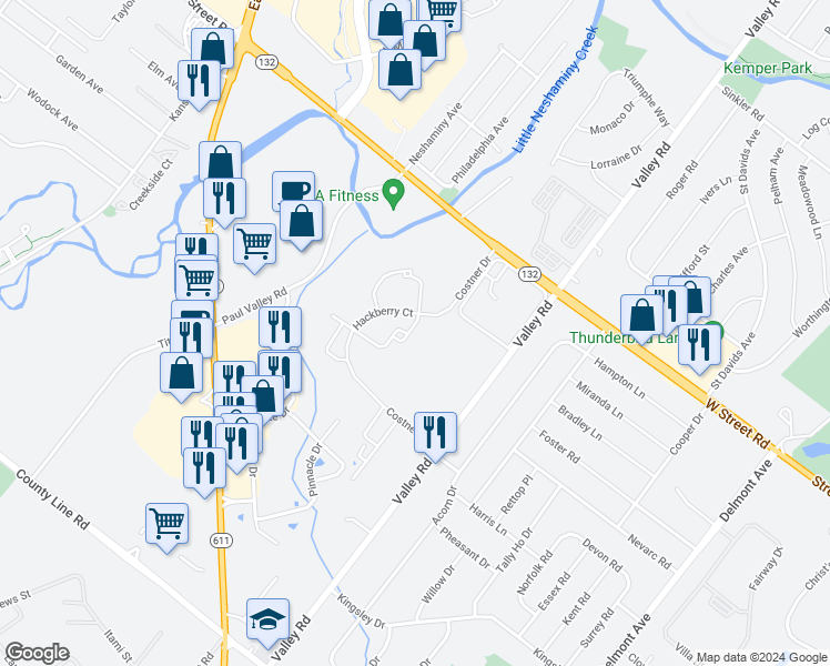 map of restaurants, bars, coffee shops, grocery stores, and more near 274 Sassafras Court in Warrington