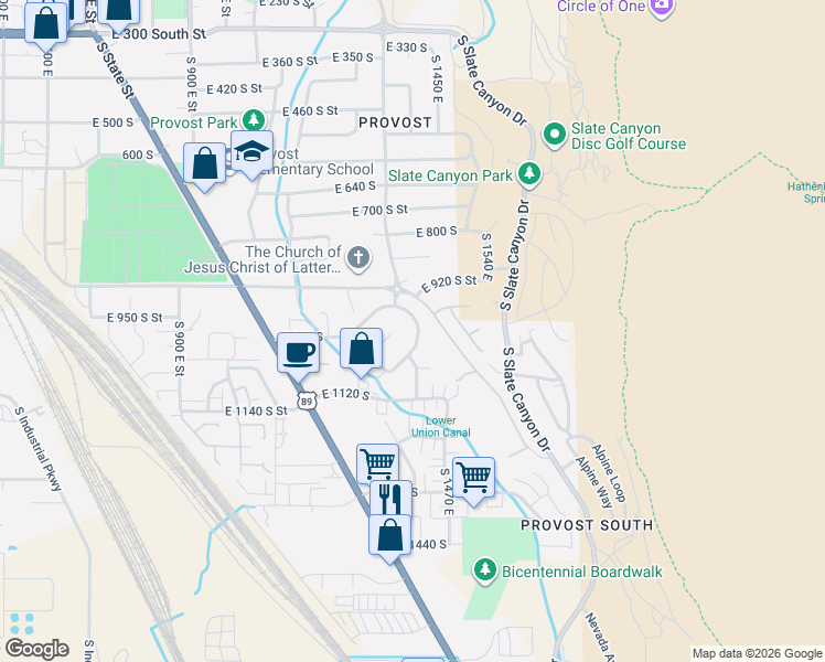 map of restaurants, bars, coffee shops, grocery stores, and more near 1357 Cinnamon Ridge Circle in Provo