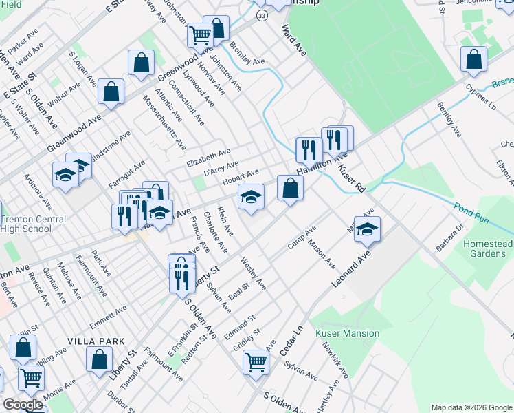 map of restaurants, bars, coffee shops, grocery stores, and more near 1473 Hamilton Avenue in Hamilton Township