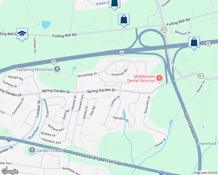 map of restaurants, bars, coffee shops, grocery stores, and more near 1300 Spring Garden Drive in Middletown
