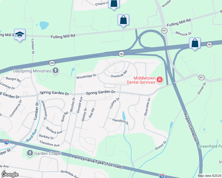 map of restaurants, bars, coffee shops, grocery stores, and more near 1300 Spring Garden Drive in Middletown