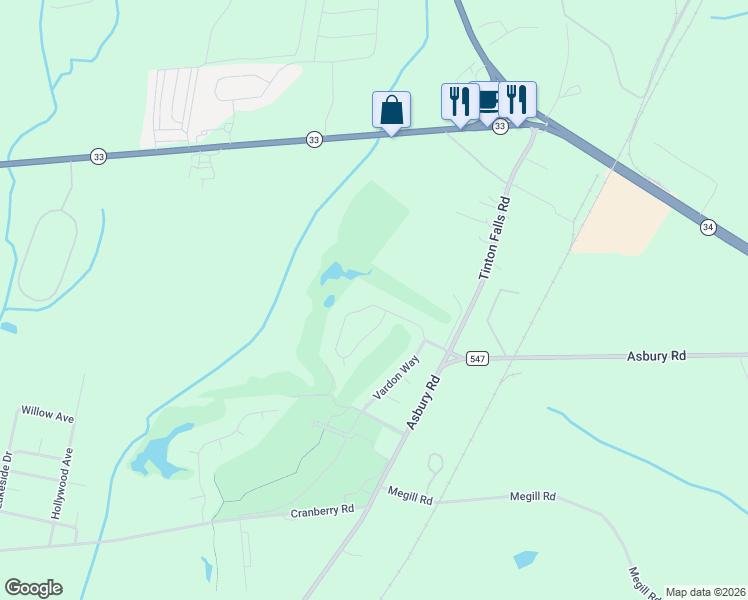map of restaurants, bars, coffee shops, grocery stores, and more near 38 Vardon Way in Farmingdale