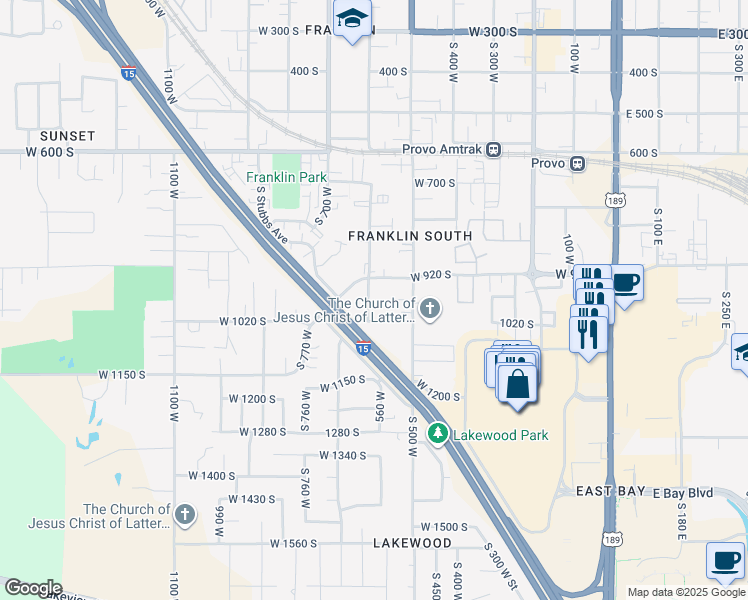 map of restaurants, bars, coffee shops, grocery stores, and more near 967 South 600 West in Provo