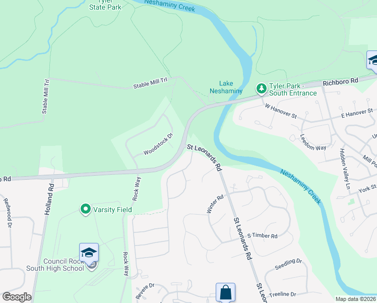 map of restaurants, bars, coffee shops, grocery stores, and more near 19 Verna Way in Newtown