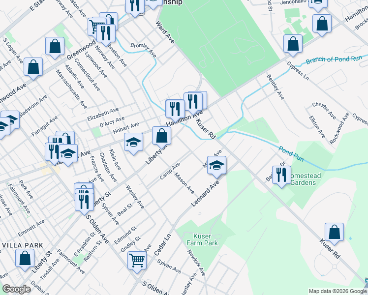 map of restaurants, bars, coffee shops, grocery stores, and more near 45 Steward Street in Hamilton Township