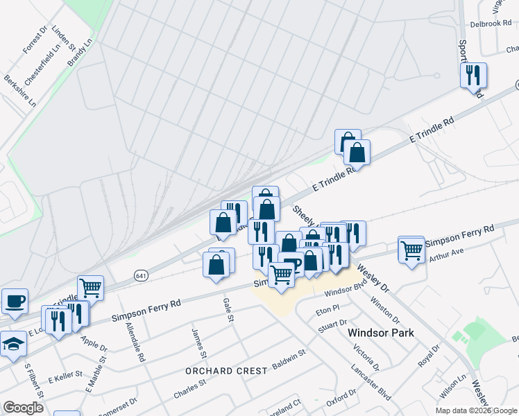 map of restaurants, bars, coffee shops, grocery stores, and more near 5217 East Trindle Road in Mechanicsburg