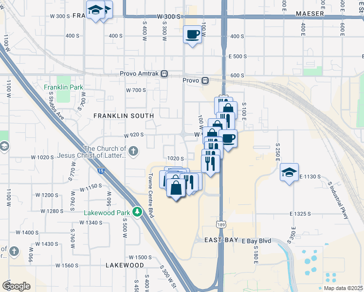 map of restaurants, bars, coffee shops, grocery stores, and more near 933 South 250 West Street in Provo