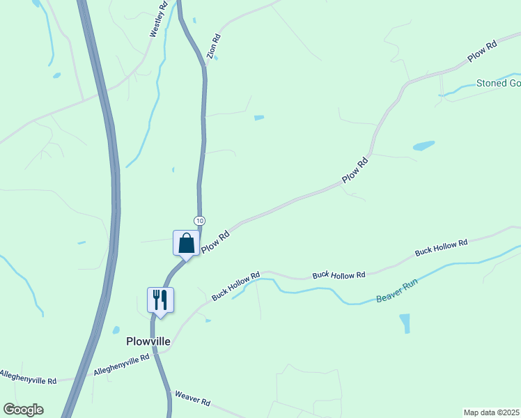 map of restaurants, bars, coffee shops, grocery stores, and more near 3436 Plow Road in Mohnton