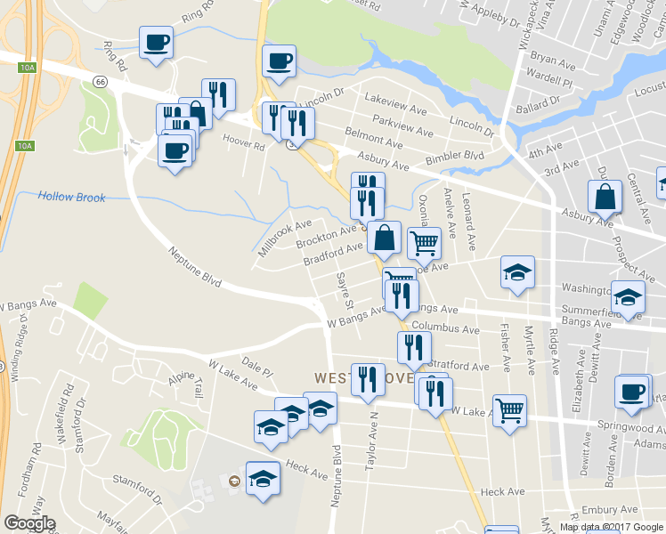 map of restaurants, bars, coffee shops, grocery stores, and more near 605 Sayre Street in Neptune City