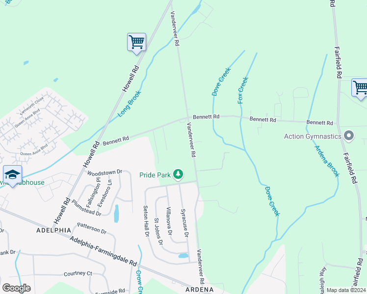 map of restaurants, bars, coffee shops, grocery stores, and more near 61 Vanderveer Road in Freehold