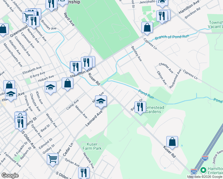 map of restaurants, bars, coffee shops, grocery stores, and more near 20 June Avenue in Hamilton Township