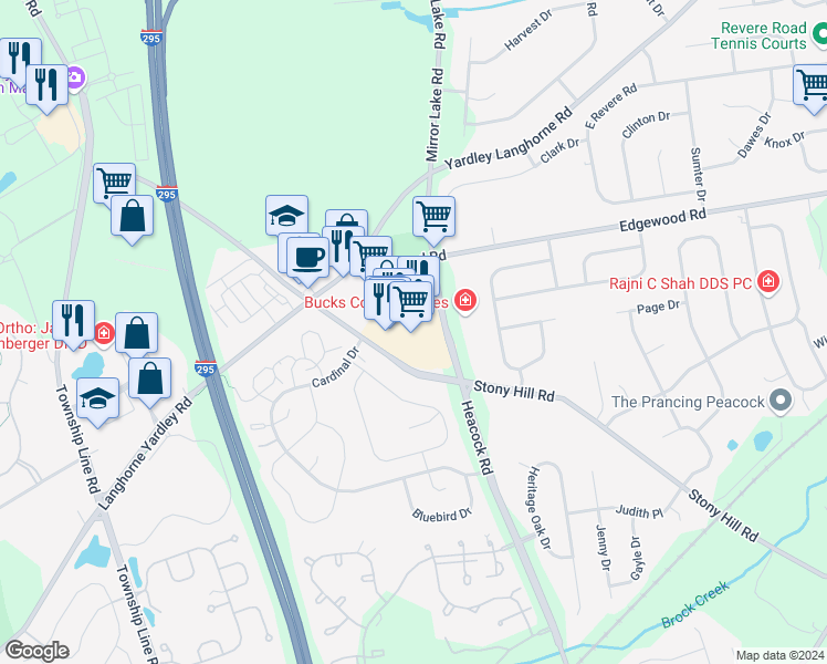 map of restaurants, bars, coffee shops, grocery stores, and more near 635 Heacock Road in Morrisville