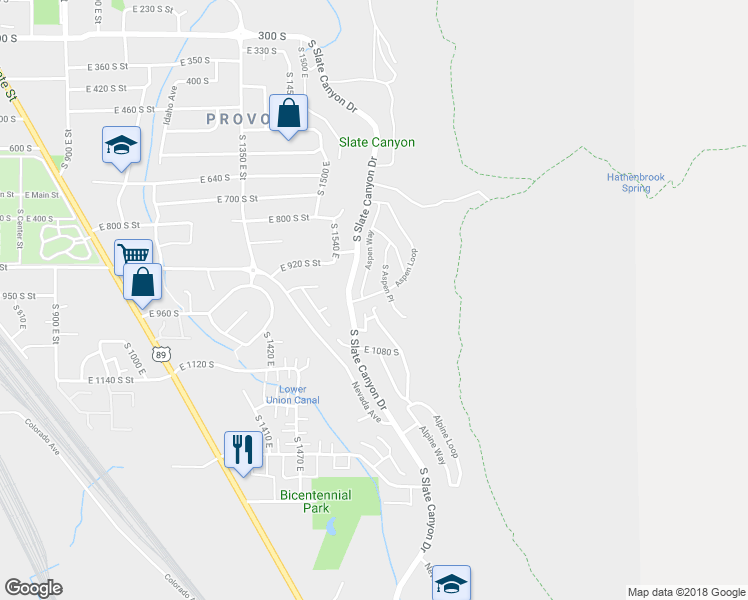 map of restaurants, bars, coffee shops, grocery stores, and more near 1614 Aspen Loop in Provo