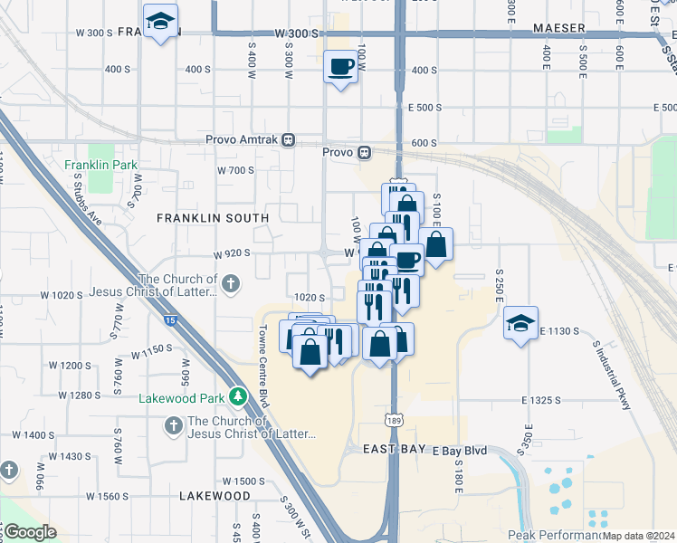 map of restaurants, bars, coffee shops, grocery stores, and more near 939 South 200 West in Provo