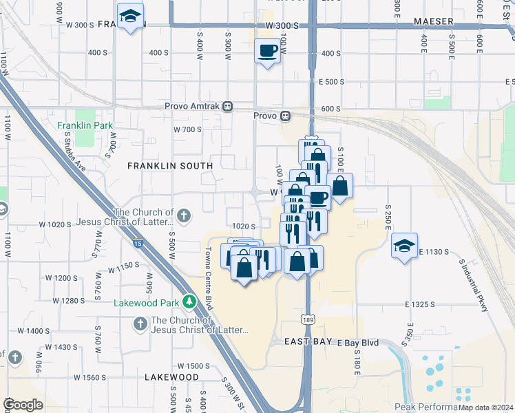 map of restaurants, bars, coffee shops, grocery stores, and more near 939 South 200 West in Provo