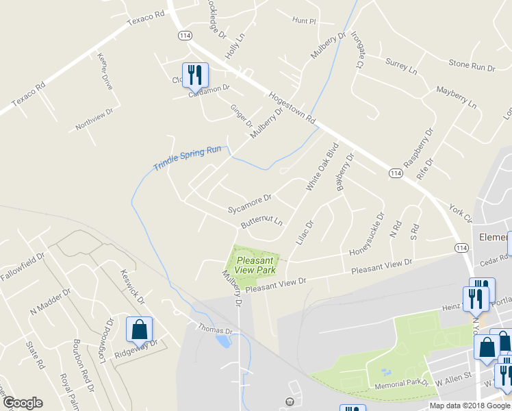 map of restaurants, bars, coffee shops, grocery stores, and more near 21 Sycamore Drive in Mechanicsburg