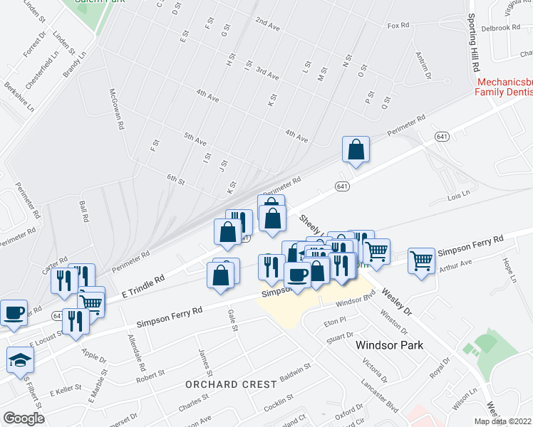 map of restaurants, bars, coffee shops, grocery stores, and more near 5217 East Trindle Road in Mechanicsburg