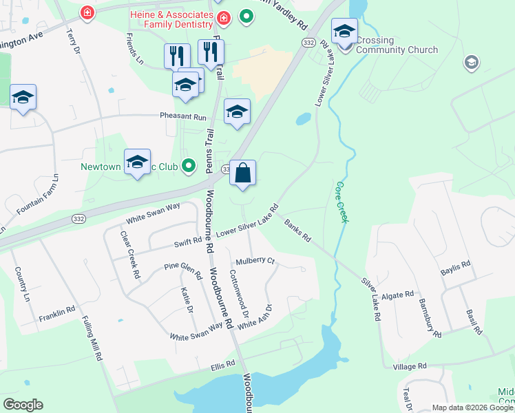 map of restaurants, bars, coffee shops, grocery stores, and more near 109 Corporate Drive East in Langhorne