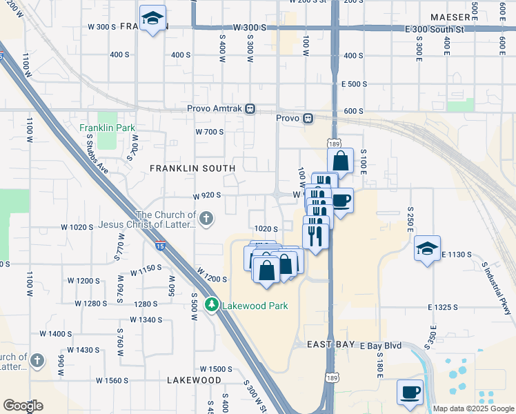 map of restaurants, bars, coffee shops, grocery stores, and more near 933 South 250 West Street in Provo