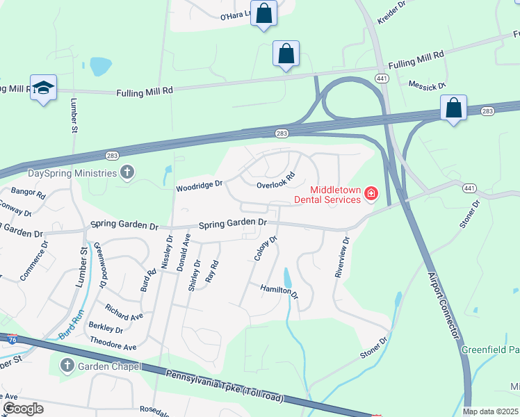 map of restaurants, bars, coffee shops, grocery stores, and more near 1291 Woodridge Drive in Middletown