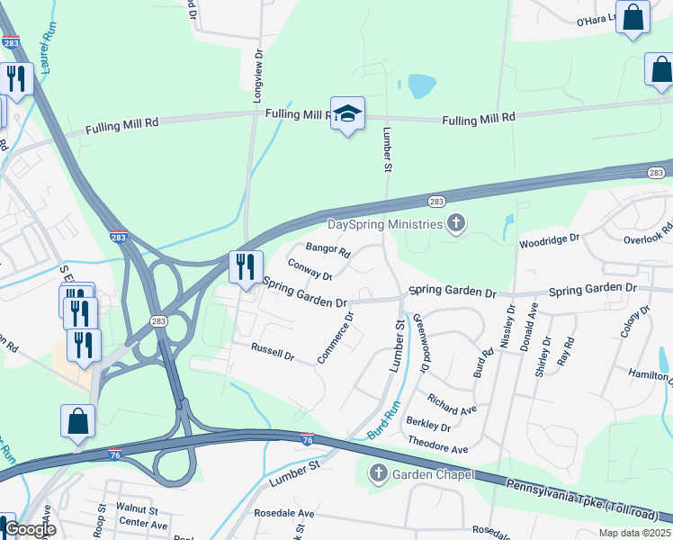 map of restaurants, bars, coffee shops, grocery stores, and more near 16 Conway Drive in Middletown