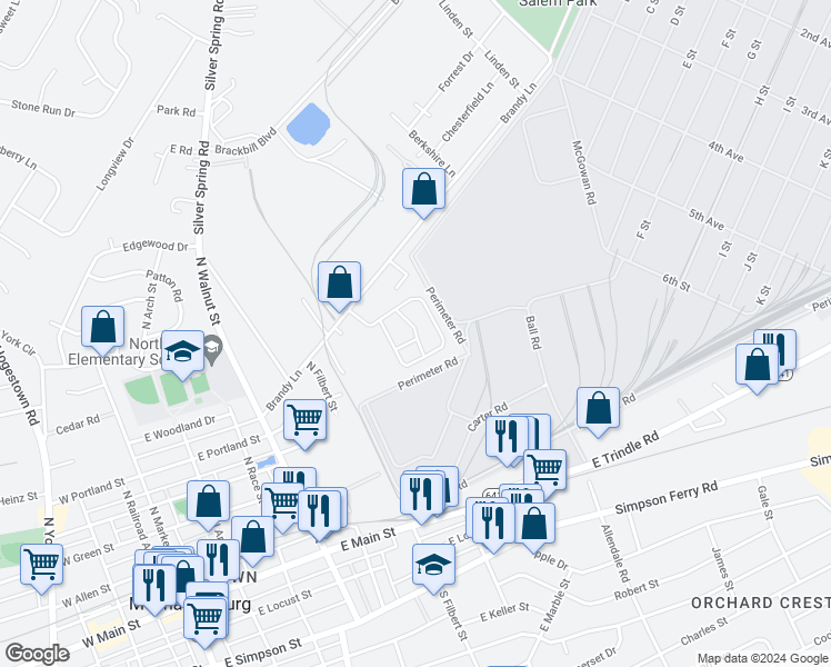 map of restaurants, bars, coffee shops, grocery stores, and more near Schooner Lane in Cumberland County