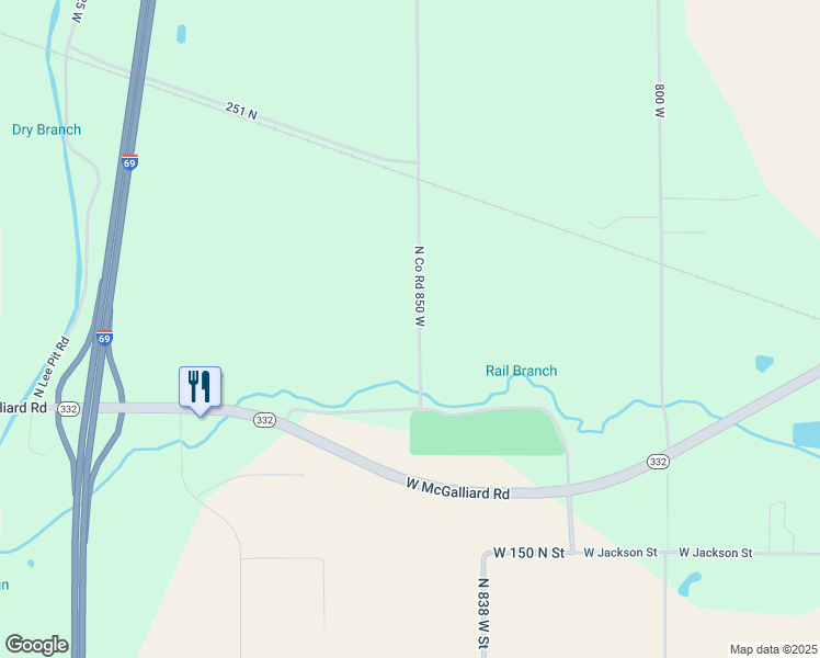 map of restaurants, bars, coffee shops, grocery stores, and more near 3515 North 850 West Road in Yorktown