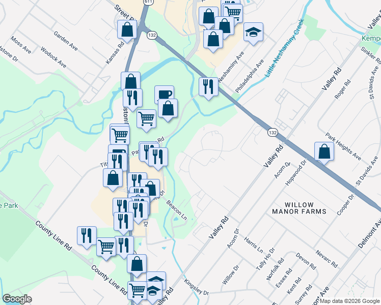 map of restaurants, bars, coffee shops, grocery stores, and more near 442 Redbud Court in Warrington