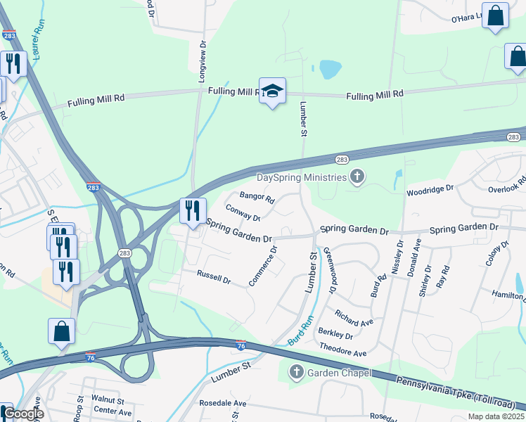 map of restaurants, bars, coffee shops, grocery stores, and more near 16 Conway Drive in Middletown